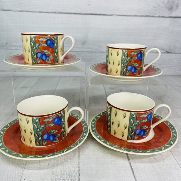 PTS international Interiors PROVENCE Fruit Porcelain 8oz Cups & Saucers Set 4 - Picture 4 of 16